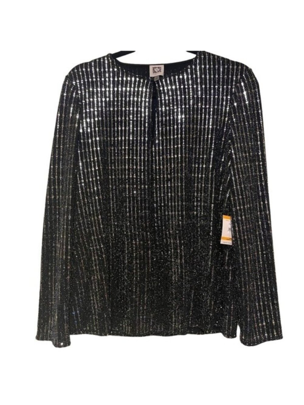 Anne Klein Sequin Jacket Size S Black Silver Sparkle Long Sleeve Open Front NWT